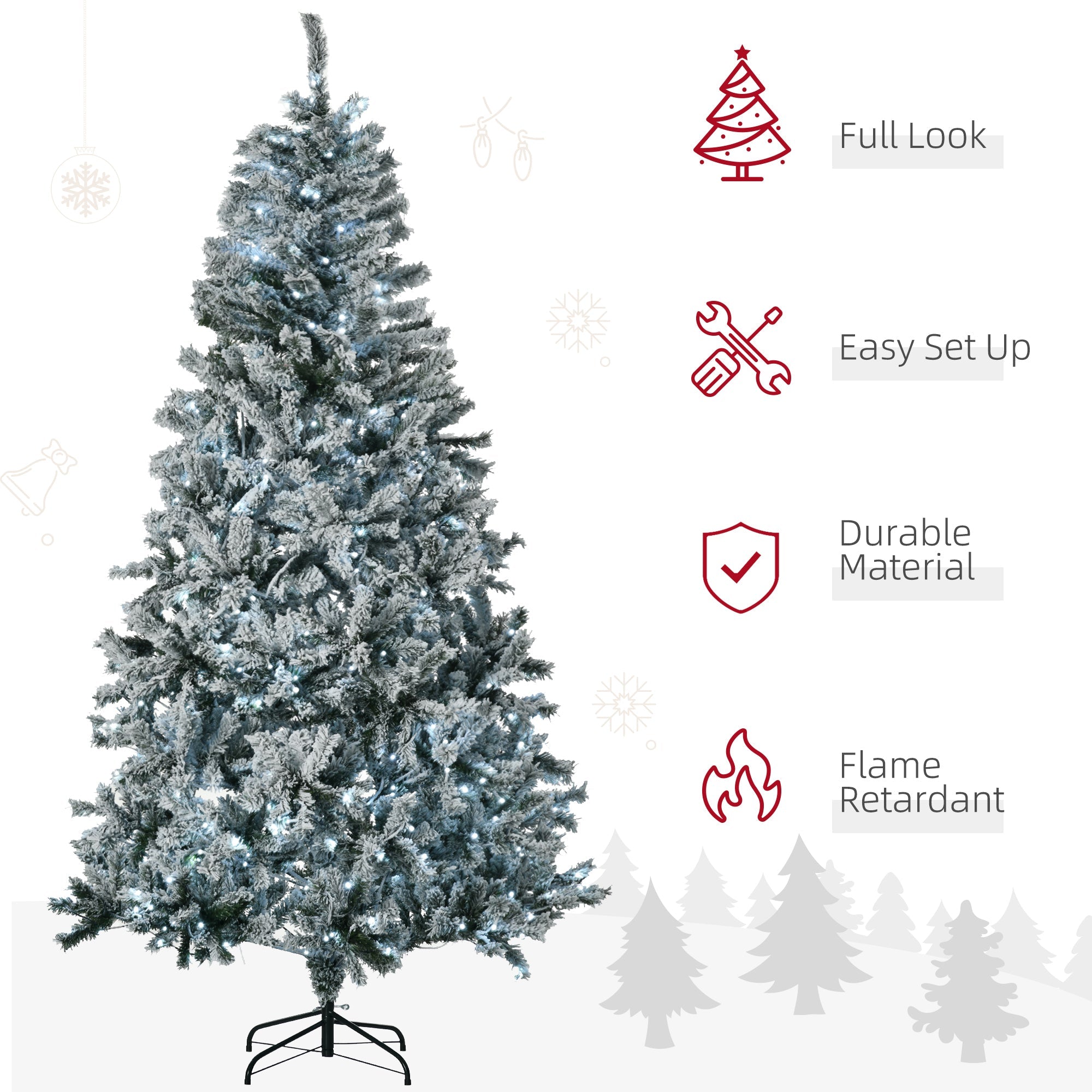 7.5' Flocked Artificial Christmas Tree with Cold White LED Lights