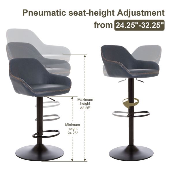 Modern Navy Blue Leatherette Gaslift Adjustable Swivel Bar Stool
