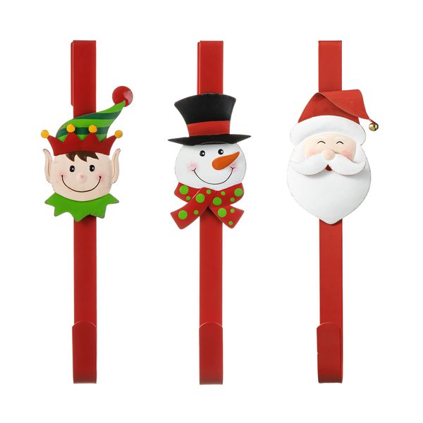 3 Pcs Xmas Wreath Hangers for Front Door, Over The Door Metal Wreath Hanger Hooks with San