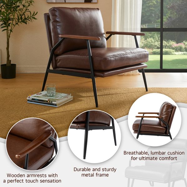 Coffee PU Leather Ultra Soft Living Room Accent Armchair