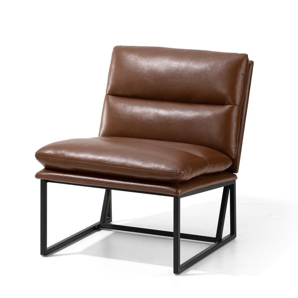 glitzhome Coffee Thick Leatherette Accent Chair with Metal Frame& Backrest