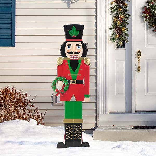 60”H Metal Christmas Soldier Nutcracker Porch Decor with Wreath