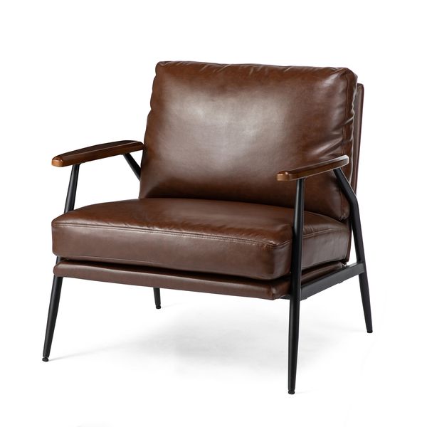 Coffee PU Leather Ultra Soft Living Room Accent Armchair