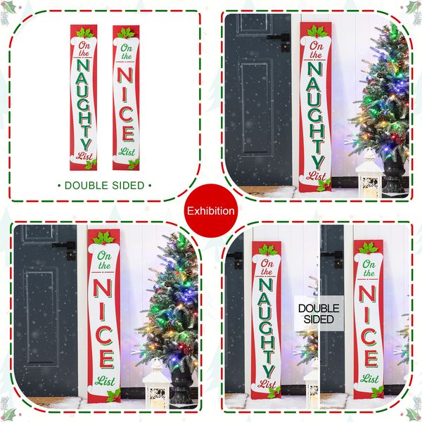 42”H Wood Double Sided Christmas "On the NAUGHTY/NICE List" Porch  Decor Sign