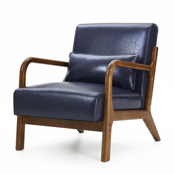 30.75''H Mid Century Refined Leatherette Accent Armchair With Rubber Wood Frame