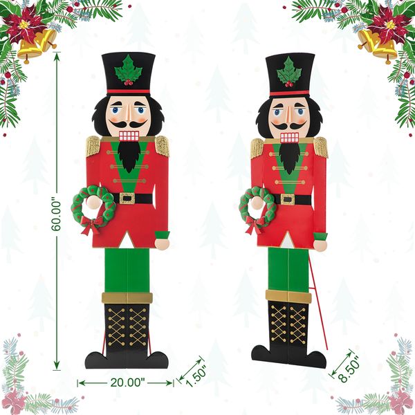 60”H Metal Christmas Soldier Nutcracker Porch Decor with Wreath