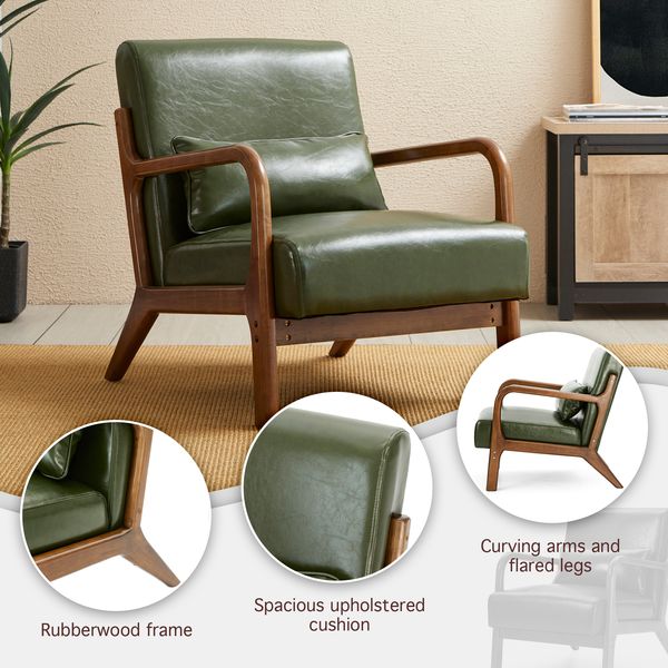 30.75''H Mid Century Refined Leatherette Accent Armchair With Rubber Wood Frame