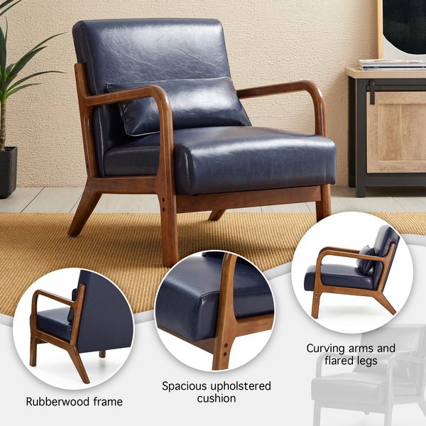 30.75''H Mid Century Refined Leatherette Accent Armchair With Rubber Wood Frame