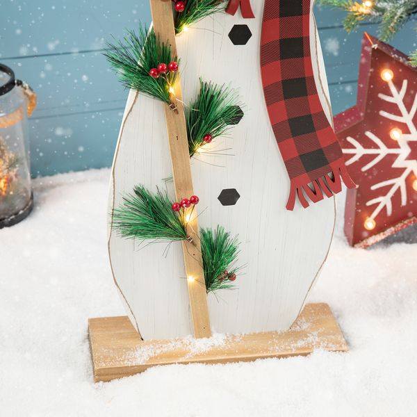 36"H Christmas Lighted Wooden Snowman Porch Decor with Timer