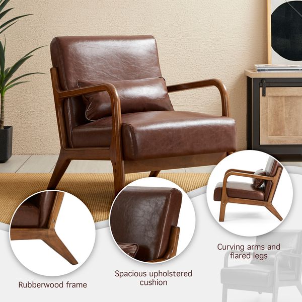 30.75''H Mid Century Refined Leatherette Accent Armchair With Rubber Wood Frame