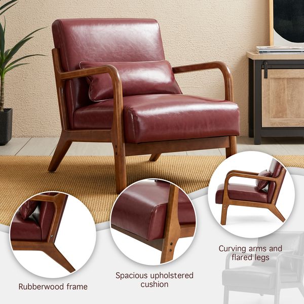 30.75''H Mid Century Refined Leatherette Accent Armchair With Rubber Wood Frame