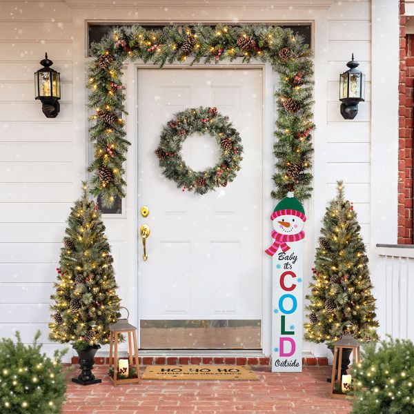 54"H Christmas Wooden "Baby it's COLD Outside" Snowman Porch Sign with Fabric Dangling Legs