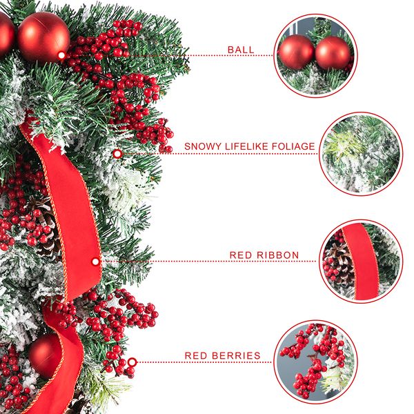 25'' Decorative Christmas Teardrop Swag, Artificial Holiday Swags Wreaths with Berry, Pinecone & Red