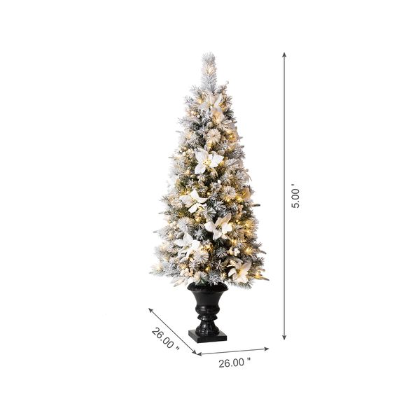 5ft Pre-Lit Flocked Pine Artificial Christmas Porch Tree with Warm White Lights