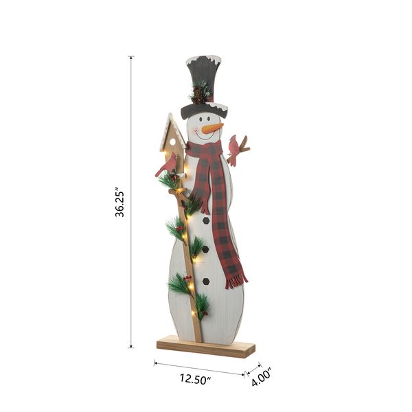 36"H Christmas Lighted Wooden Snowman Porch Decor with Timer