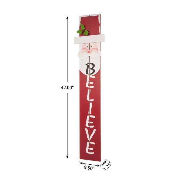 42"H Christmas Wooden Welcome Sign Santa Vertical Porch Decor