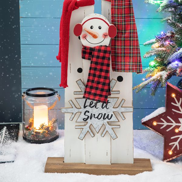 35"H Christmas Wooden Snowman Family Porch Decor