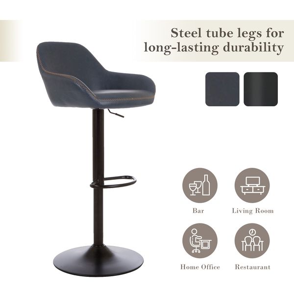 Modern Navy Blue Leatherette Gaslift Adjustable Swivel Bar Stool