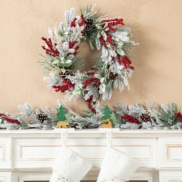 24" Artificial Christmas Wreath for Front Door Decor, Outdoor Wreath Holiday Accent Dec