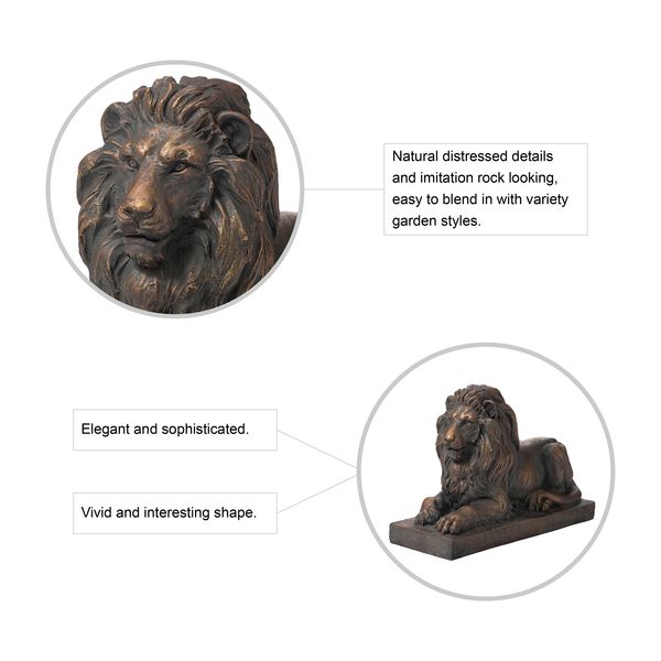 21.75"L MGO Bronze Lying Guardian Lion Garden Statue