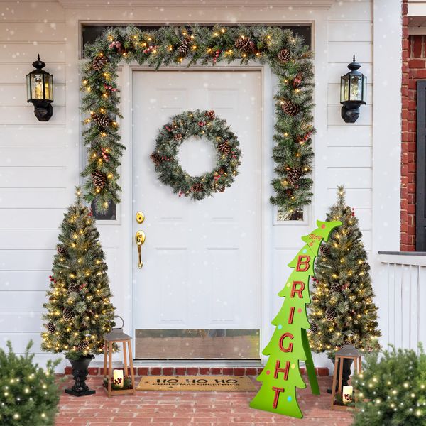 42"H Christmas Rustic Wooden Merry & Bright Bent Tree Vertical Porch Sign