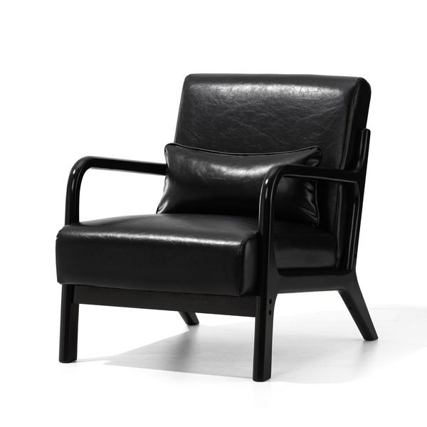 30.75''H Mid Century Refined Leatherette Accent Armchair With Rubber Wood Frame