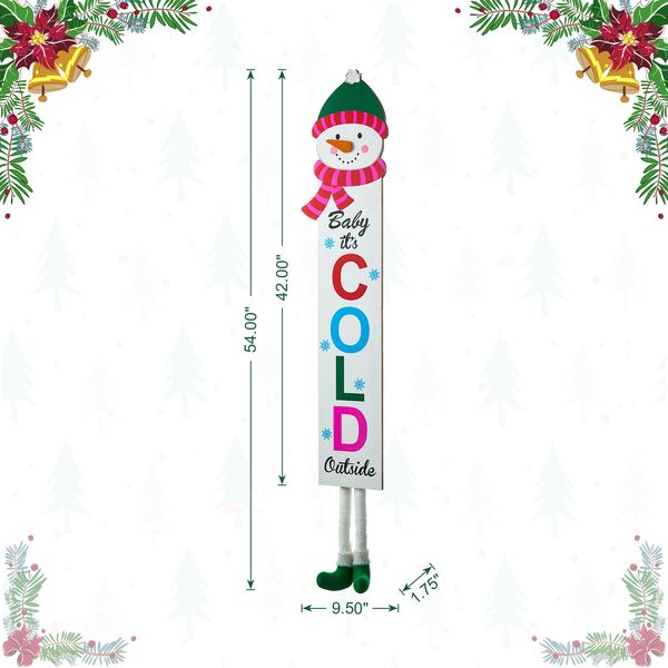 54"H Christmas Wooden "Baby it's COLD Outside" Snowman Porch Sign with Fabric Dangling Legs