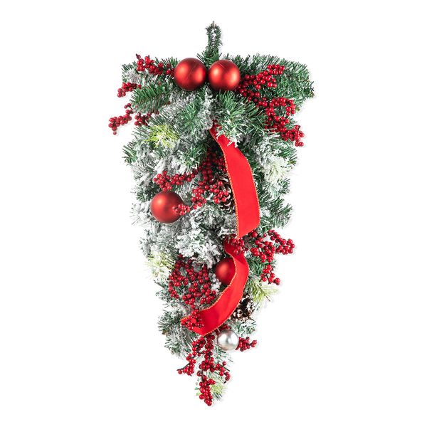 25'' Decorative Christmas Teardrop Swag, Artificial Holiday Swags Wreaths with Berry, Pinecone & Red