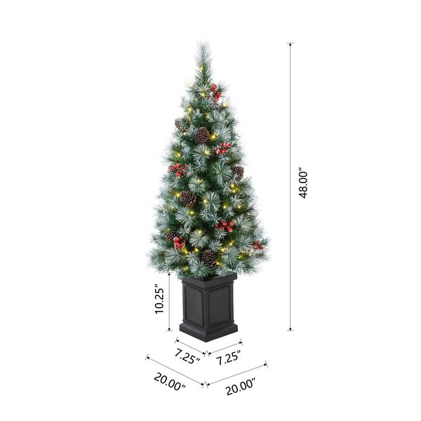 4ft Pre-Lit Pine Artificial Christmas Porch Tree with 80 Warm White Lights