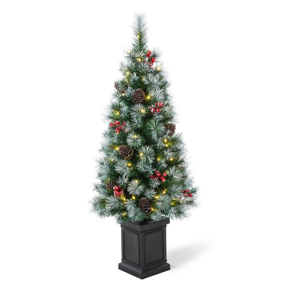 4ft Pre-Lit Pine Artificial Christmas Porch Tree with 80 Warm White Lights