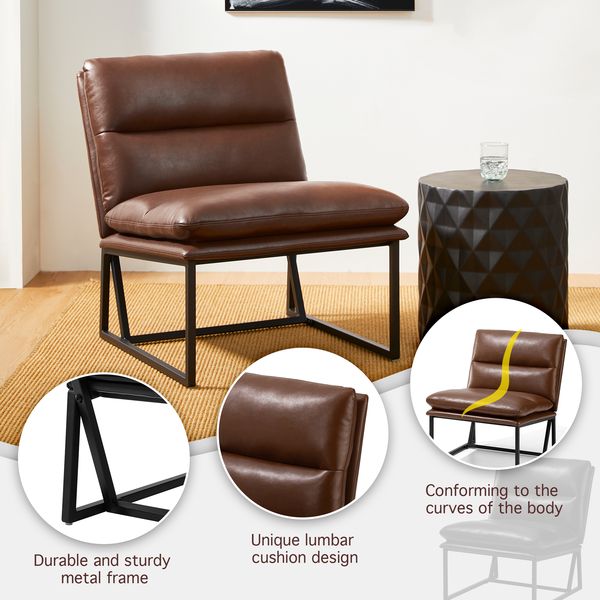 glitzhome Coffee Thick Leatherette Accent Chair with Metal Frame& Backrest