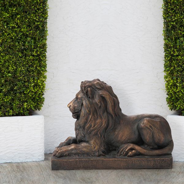 21.75"L MGO Bronze Lying Guardian Lion Garden Statue