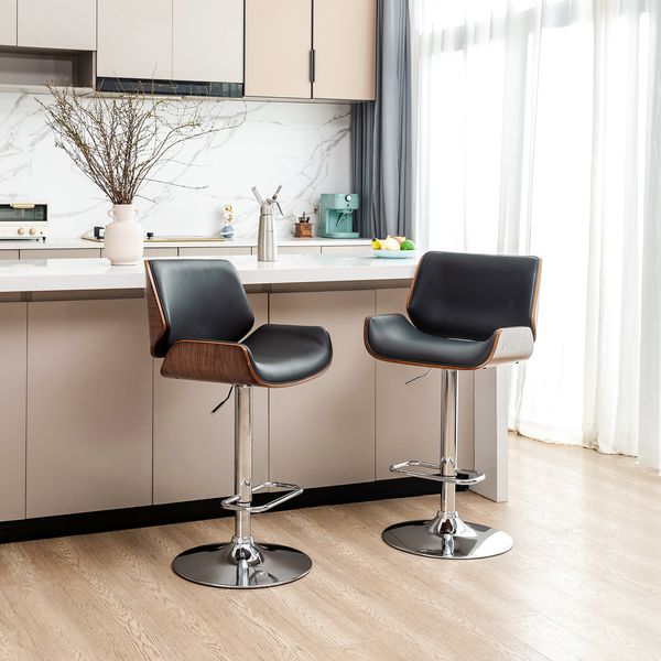 Set of 2 Modern Black Adjustable Swivel Bar Stools