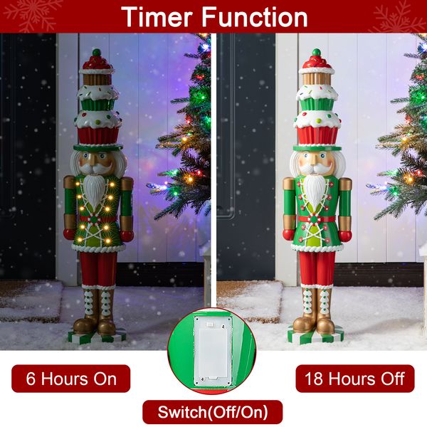 28''H Lighted Resin Christmas Nutcracker with Cupcake Hat Porch Decor with Timer