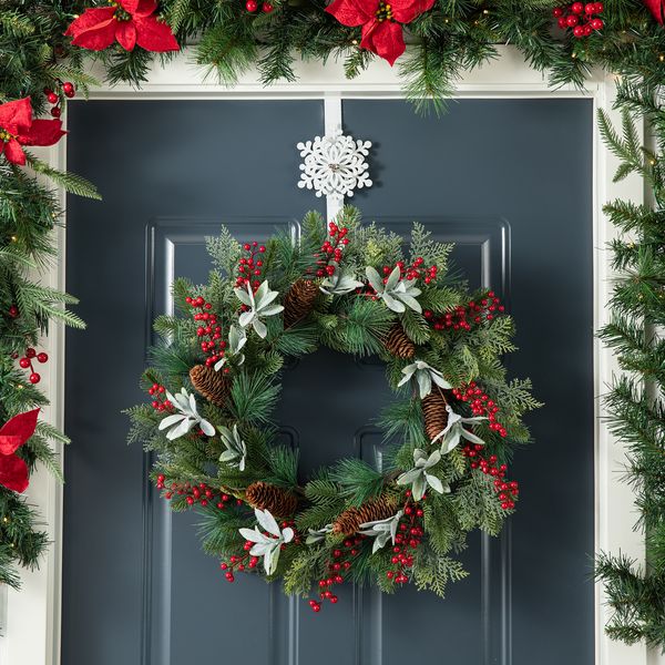 14-inch Christmas Wreath Hangers for Front Door, Metal Door Hangers with Snowflake & Poins