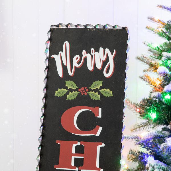 35"H Rustic Wooden Sign Black Merry Christmas Vertical Porch Decor