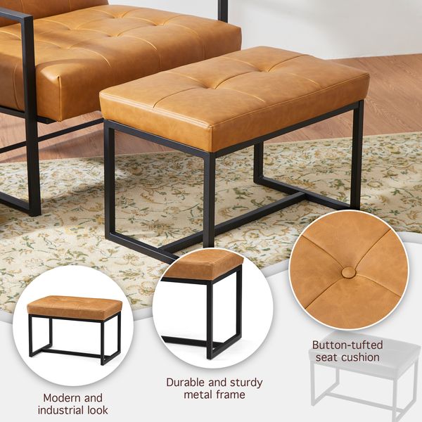 Glitzhome Modern PU Leather Chic Ottoman Stools