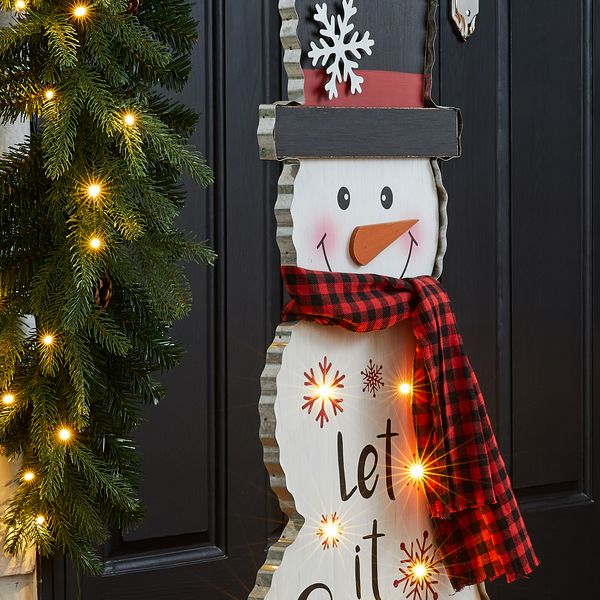 36"H Lighted Wooden Christmas Snowman Porch Décor  with Timer