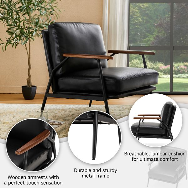 Glitzhome Black PU Leather Ultra Soft Living Room Accent Armchair