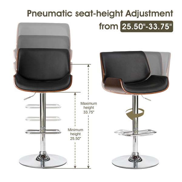 Set of 2 Modern Black Adjustable Swivel Bar Stools