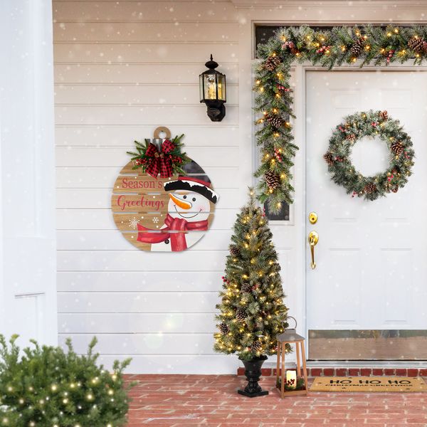 30" Lighted Christmas Wooden Porch Sign Decor with 12 LED Lights