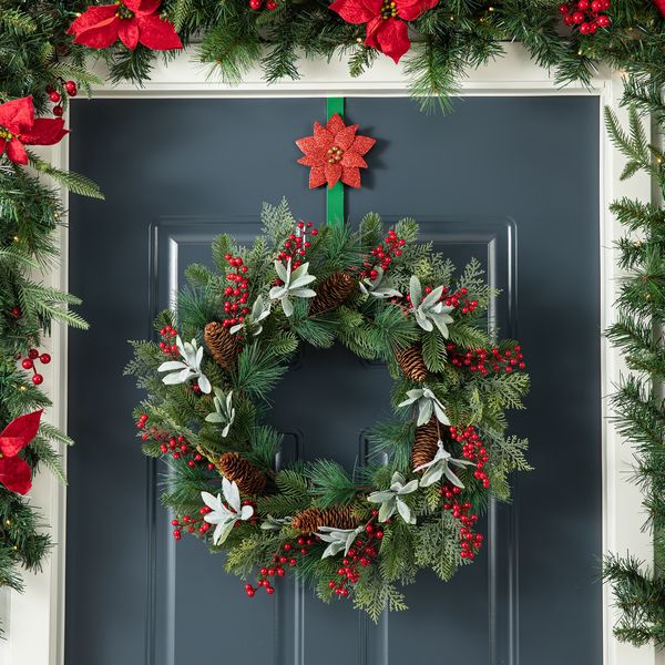 14-inch Christmas Wreath Hangers for Front Door, Metal Door Hangers with Snowflake & Poins