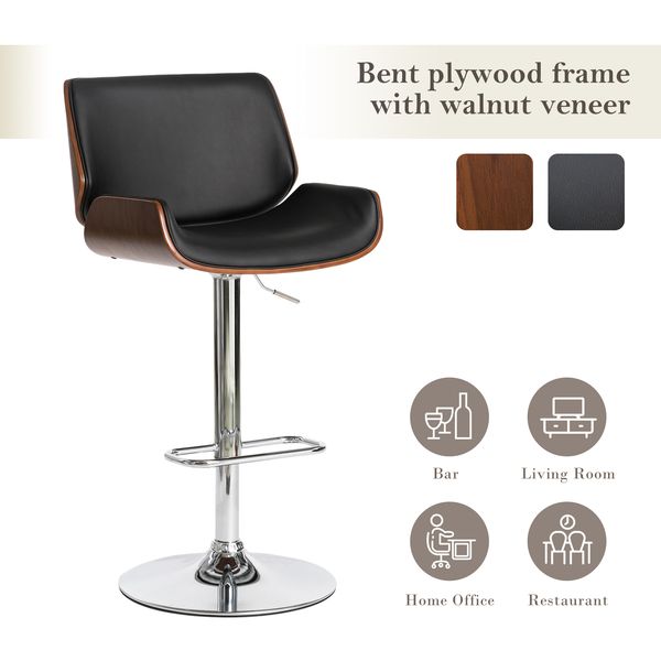 Set of 2 Modern Black Adjustable Swivel Bar Stools