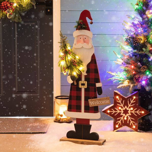 36"H Christmas Lighted Wooden Santa Porch Decor with Timer