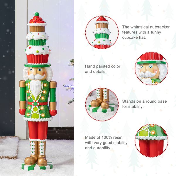 28''H Lighted Resin Christmas Nutcracker with Cupcake Hat Porch Decor with Timer