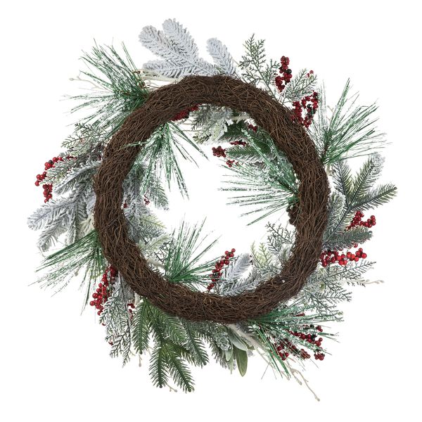 24" Artificial Christmas Wreath for Front Door Decor, Outdoor Wreath Holiday Accent Dec