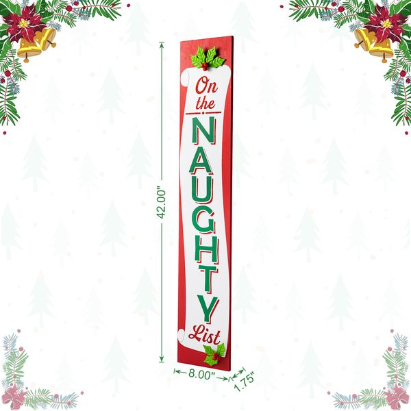 42”H Wood Double Sided Christmas "On the NAUGHTY/NICE List" Porch  Decor Sign