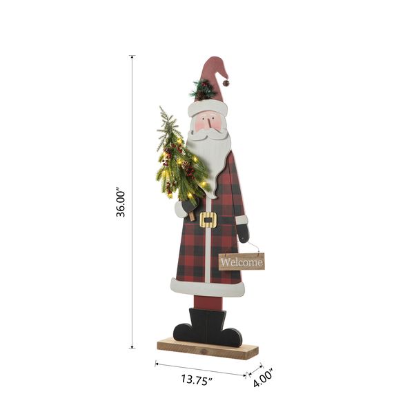 36"H Christmas Lighted Wooden Santa Porch Decor with Timer