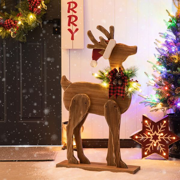 36"H Christmas Lighted Wooden Reindeer Porch Decor with Timer