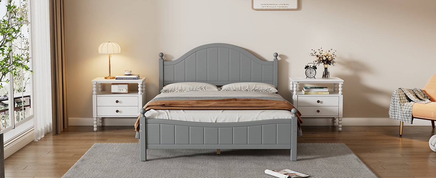 Traditional Concise Style Gray Solid Wood Platform Bed, No Need Box Spring, Full